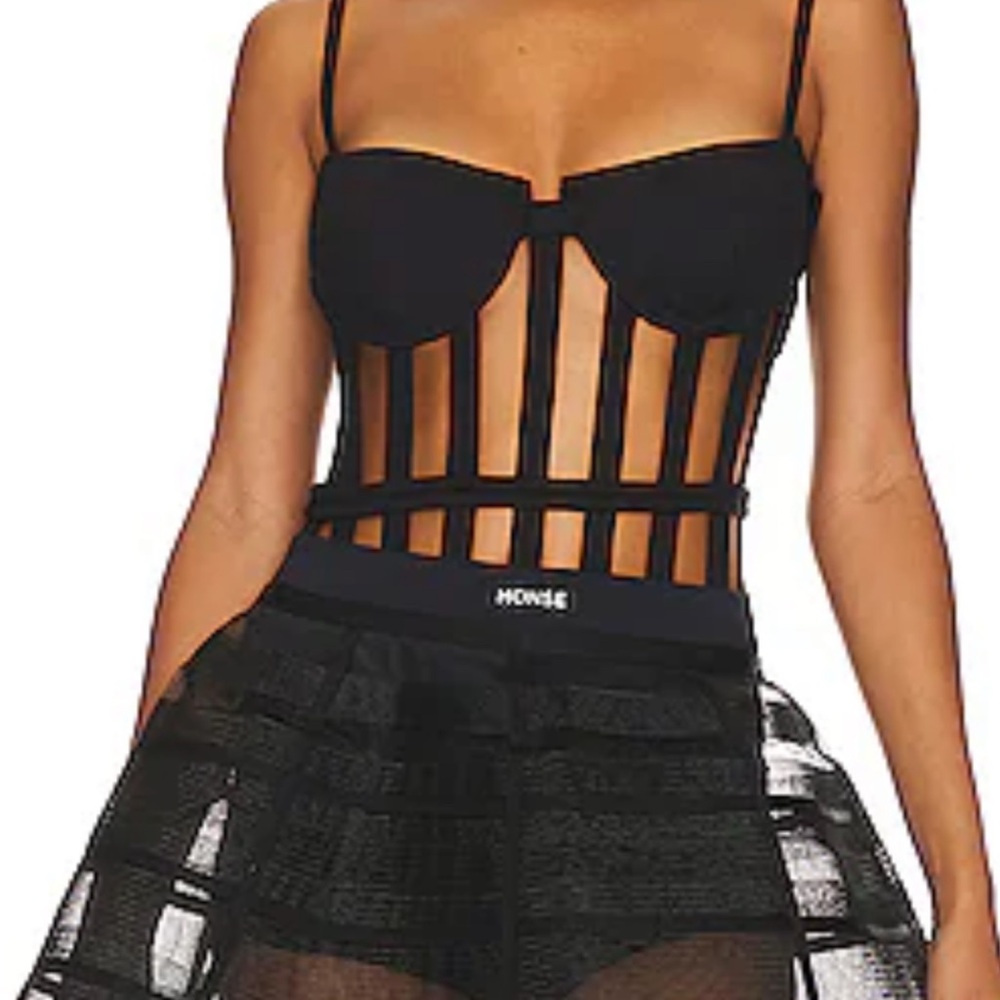 MONSE Black Strappy Corset Cutout scuba bustier top